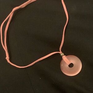 Pink Donut Pendant Suede Cord Necklace - Brand Unspecified